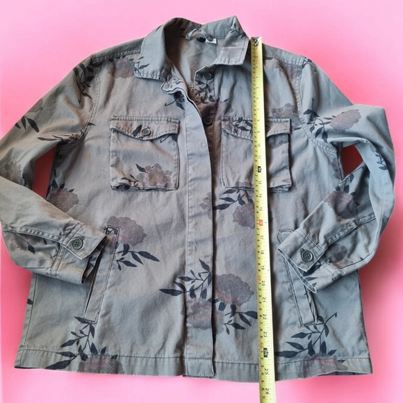 H&M Khaki Green Floral Utility Jacket Sz S - Picture 6 of 13